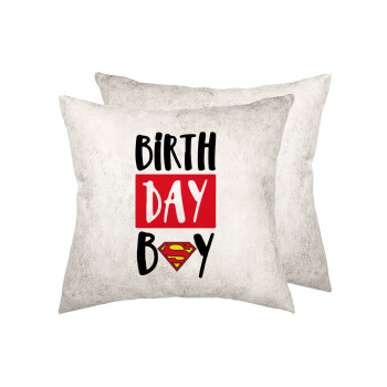 Birth day Boy (superman), Μαξιλάρι καναπέ Δερματίνη Γκρι 40x40cm με γέμισμα
