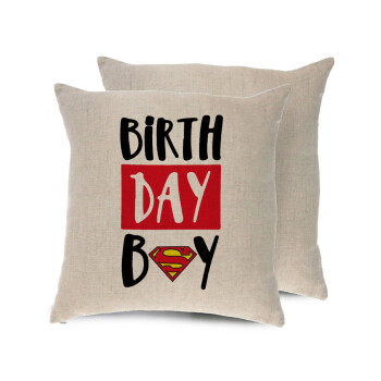 Birth day Boy (superman), Μαξιλάρι καναπέ ΛΙΝΟ 40x40cm περιέχεται το  γέμισμα