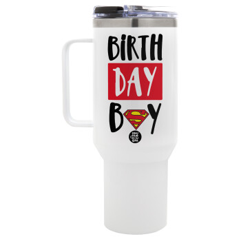 Birth day Boy (superman), Mega Tumbler με καπάκι, διπλού τοιχώματος (θερμό) 1,2L
