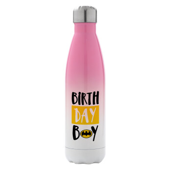Birth day Boy (batman), Μεταλλικό παγούρι θερμός Ροζ/Λευκό (Stainless steel), διπλού τοιχώματος, 500ml