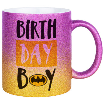 Birth day Boy (batman), Κούπα Χρυσή/Ροζ Glitter, κεραμική, 330ml