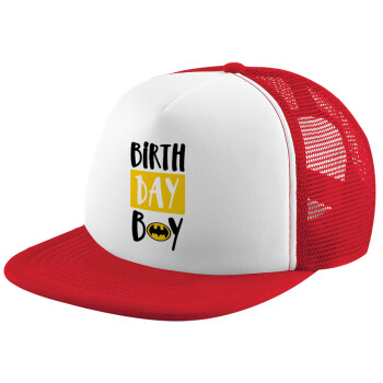 Birth day Boy (batman), Καπέλο Ενηλίκων Soft Trucker με Δίχτυ Red/White (POLYESTER, ΕΝΗΛΙΚΩΝ, UNISEX, ONE SIZE)