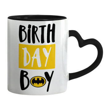 Birth day Boy (batman), Κούπα καρδιά χερούλι μαύρη, κεραμική, 330ml