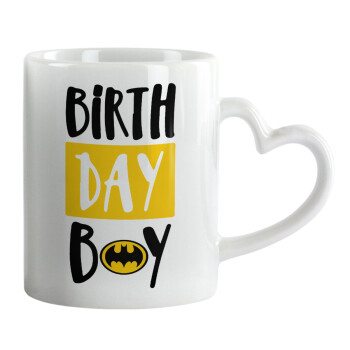 Birth day Boy (batman), Κούπα καρδιά χερούλι λευκή, κεραμική, 330ml