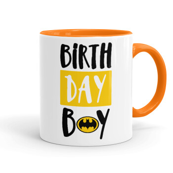 Birth day Boy (batman), Κούπα χρωματιστή πορτοκαλί, κεραμική, 330ml