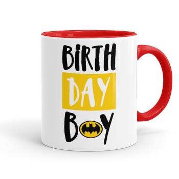 Birth day Boy (batman), Κούπα χρωματιστή κόκκινη, κεραμική, 330ml
