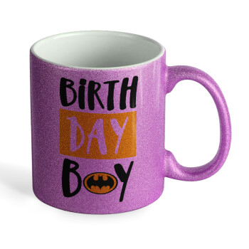 Birth day Boy (batman), Κούπα Μωβ Glitter που γυαλίζει, κεραμική, 330ml