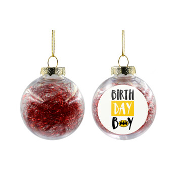 Birth day Boy (batman), Χριστουγεννιάτικη μπάλα δένδρου διάφανη με κόκκινο γέμισμα 8cm
