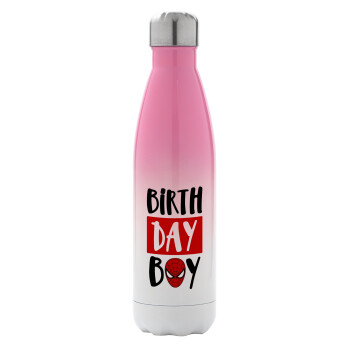 Birth day Boy (spiderman), Metal mug thermos Pink/White (Stainless steel), double wall, 500ml