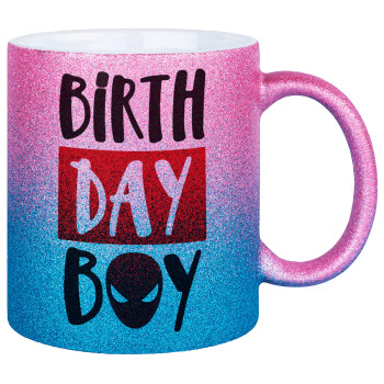 Birth day Boy (spiderman), Κούπα Χρυσή/Μπλε Glitter, κεραμική, 330ml