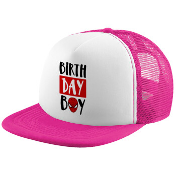 Birth day Boy (spiderman), Καπέλο Soft Trucker με Δίχτυ Pink/White 