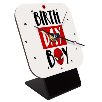 Birth day Boy (spiderman), Quartz Wooden table clock with hands (10cm)