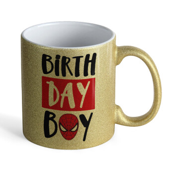 Birth day Boy (spiderman), Κούπα Χρυσή Glitter που γυαλίζει, κεραμική, 330ml