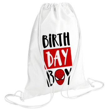 Birth day Boy (spiderman), Τσάντα πλάτης πουγκί GYMBAG λευκή (28x40cm)