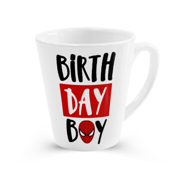 Birth day Boy (spiderman), Κούπα κωνική Latte Λευκή, κεραμική, 300ml