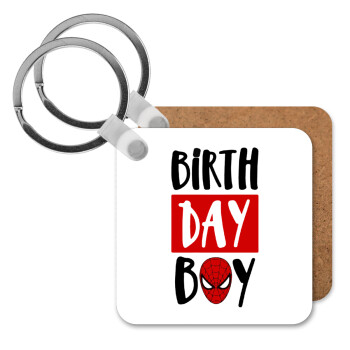 Birth day Boy (spiderman), Μπρελόκ Ξύλινο τετράγωνο MDF 5cm (3mm πάχος)