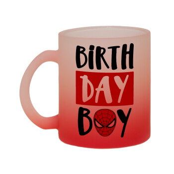 Birth day Boy (spiderman), Κούπα γυάλινη δίχρωμη με βάση το κόκκινο ματ, 330ml