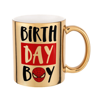 Birth day Boy (spiderman), Κούπα κεραμική, χρυσή καθρέπτης, 330ml