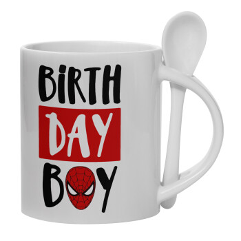 Birth day Boy (spiderman), Κούπα, κεραμική με κουταλάκι, 330ml (1 τεμάχιο)