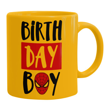 Birth day Boy (spiderman), Ceramic coffee mug yellow, 330ml (1pcs)