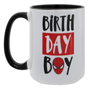 Birth day Boy (spiderman), Κούπα Mega 15oz, κεραμική Μαύρη, 450ml
