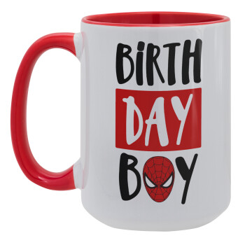 Birth day Boy (spiderman), Κούπα Mega 15oz, κεραμική Κόκκινη, 450ml