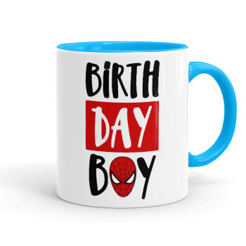 Birth day Boy (spiderman), Mug colored light blue, ceramic, 330ml