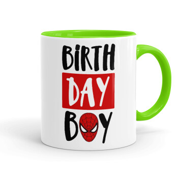 Birth day Boy (spiderman), Mug colored light green, ceramic, 330ml
