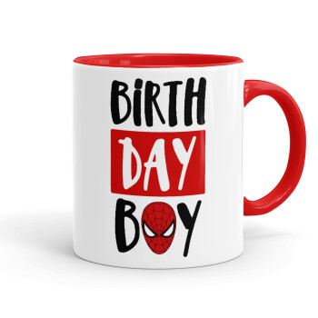 Birth day Boy (spiderman), Κούπα χρωματιστή κόκκινη, κεραμική, 330ml
