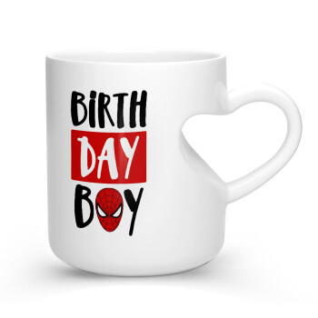 Birth day Boy (spiderman), Κούπα καρδιά λευκή, κεραμική, 330ml