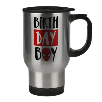 Birth day Boy (spiderman), Κούπα ταξιδιού ανοξείδωτη με καπάκι, διπλού τοιχώματος (θερμό) 450ml