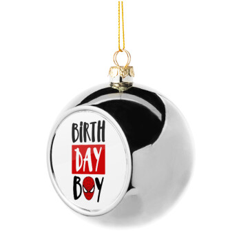 Birth day Boy (spiderman), Χριστουγεννιάτικη μπάλα δένδρου Ασημένια 8cm