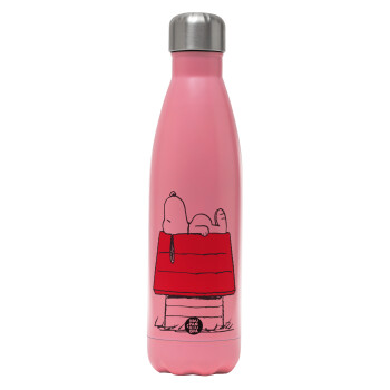 Το σπίτι του snoopy, Metal mug thermos Pink Mat (Stainless steel), double wall, 500ml