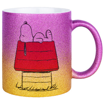 Το σπίτι του snoopy, Κούπα Χρυσή/Ροζ Glitter, κεραμική, 330ml