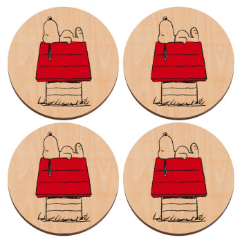 Το σπίτι του snoopy, ΣΕΤ x4 Σουβέρ ξύλινα στρογγυλά plywood (9cm)