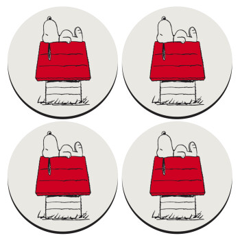 Το σπίτι του snoopy, ΣΕΤ 4 Σουβέρ ξύλινα στρογγυλά (9cm)