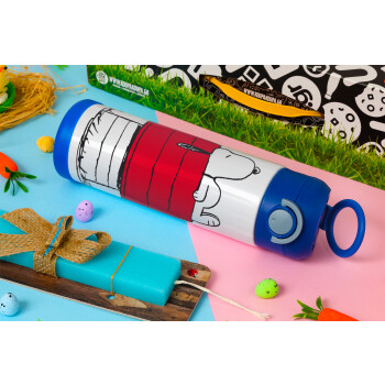Το σπίτι του snoopy, Easter candle, Childrens hot water bottle, stainless steel, with safety straw, BLUE (500ml)