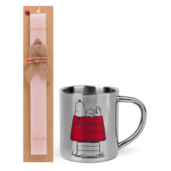 Το σπίτι του snoopy, Easter Set, metallic thermal cup (300ml) & aromatic flat Easter candle (30cm) (PINK)