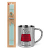 Easter Set, metallic thermal cup (300ml) & aromatic flat Easter candle (30cm) (TURQUOISE)