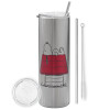 Tumbler stainless steel Silver 600ml, with metal straw & cleaning brush
