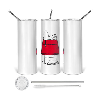 Το σπίτι του snoopy, Tumbler stainless steel 600ml, with metal straw & cleaning brush