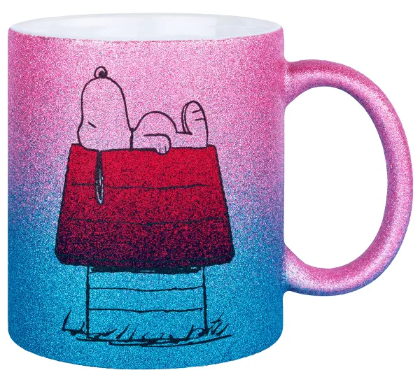 Το σπίτι του snoopy — Κούπα Χρυσή/Μπλε Glitter, κεραμική, 330ml