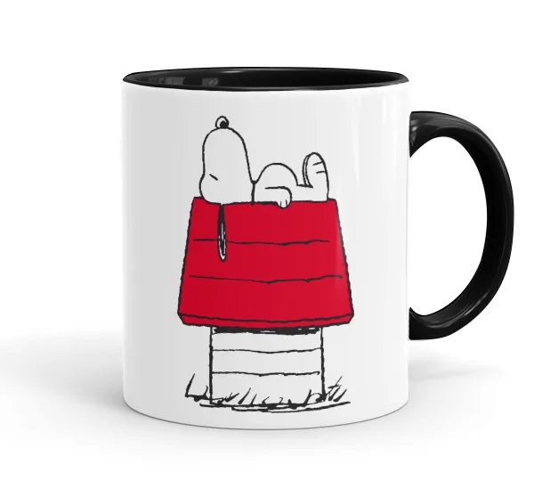 Το σπίτι του snoopy — Κούπα χρωματιστή μαύρη, κεραμική, 330ml