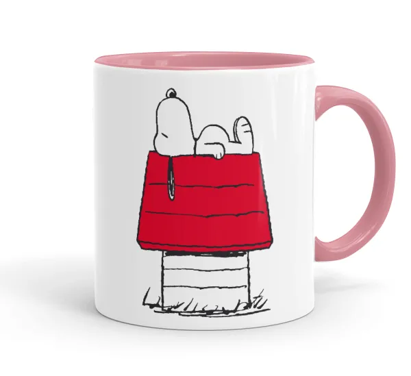 Το σπίτι του snoopy — Κούπα χρωματιστή ροζ, κεραμική, 330ml