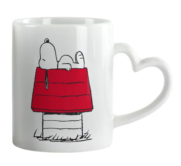 Το σπίτι του snoopy — Κούπα καρδιά χερούλι λευκή, κεραμική, 330ml