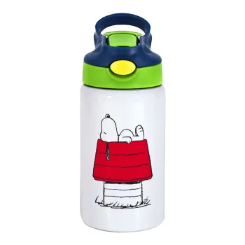 Το σπίτι του snoopy, Children's hot water bottle, stainless steel, with safety straw, green, blue (350ml)