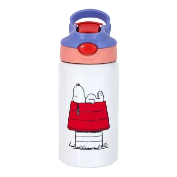 Το σπίτι του snoopy, Children's hot water bottle, stainless steel, with safety straw, pink/purple (350ml)