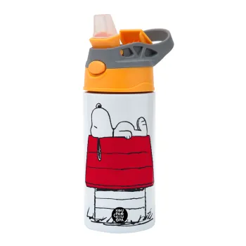 Το σπίτι του snoopy, Παιδικό παγούρι θερμό, ανοξείδωτο, με καλαμάκι ασφαλείας, Πορτοκαλί/Γκρι (360ml) BPA-FREE