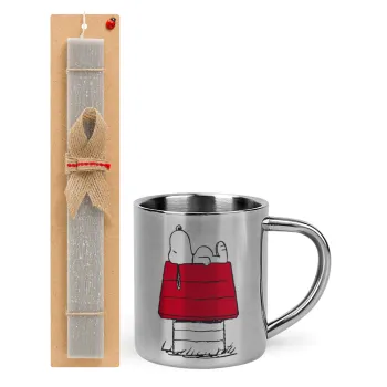Το σπίτι του snoopy, Easter Set, metallic thermal cup (300ml) & Easter aromatic flat candle (30cm) (GRAY)