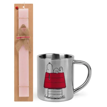 Το σπίτι του snoopy, Πασχαλινή Λαμπάδα με μεταλλική κούπα θερμό (300ml) & κερί αρωματικό πλακέ (30cm) (ΡΟΖ)